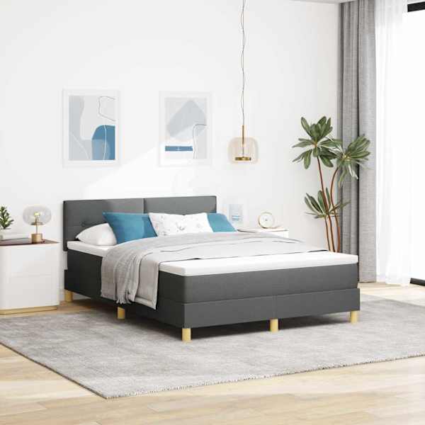 LED-valgustusega kontinentaalvoodi koos madratsiga, tumehall, 160 × 200 cm, kangas — mudel 3342451