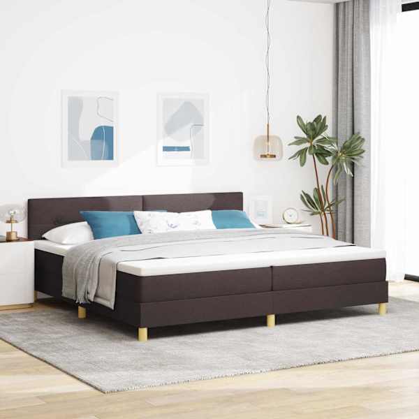 LED-valgustusega kontinentaalvoodi koos madratsiga, tumepruun, 200 × 200 cm, kangas — mudel 3342467