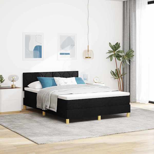 LED-valgustusega kontinentaalvoodi koos madratsiga, must, 160 × 200 cm, kangas — mudel 3342529