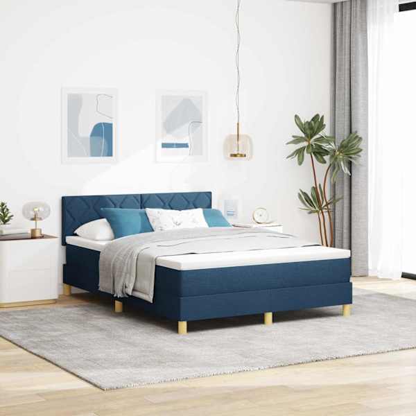 LED-valgustusega kontinentaalvoodi koos madratsiga, sinine, 160 × 200 cm, kangas — mudel 3342533