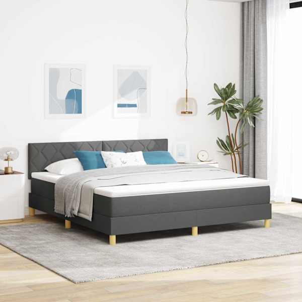 LED-valgustusega kontinentaalvoodi koos madratsiga, tumehall, 180 × 200 cm, kangas — mudel 3342535