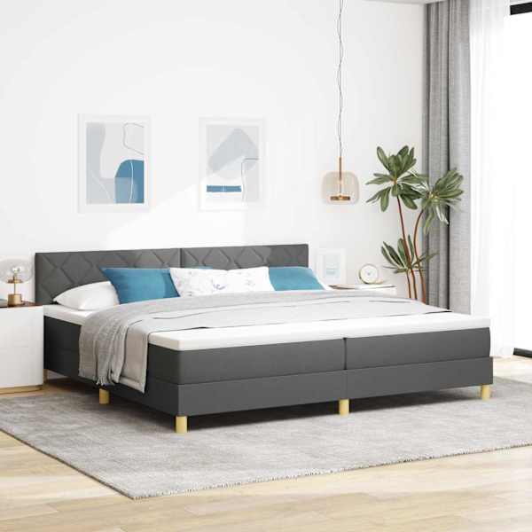 LED-valgustusega kontinentaalvoodi koos 2 madratsiga, tumehall, 200 × 200 cm, kangas — mudel 3342542
