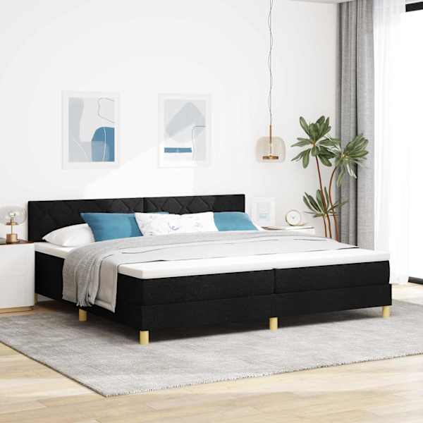 LED-valgustusega kontinentaalvoodi koos madratsiga, must, 200 × 200 cm, kangas — mudel 3342543