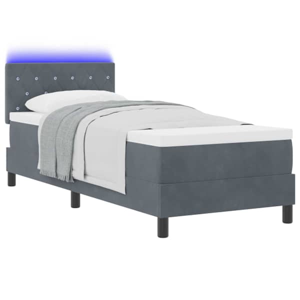 LED Box Spring Voodi peaga Tumehall 80 × 200 cm Samet