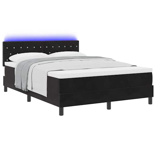 LED-valgustusega kontinentaalvoodi koos madratsiga, must, 140 × 190 cm, samet — mudel 3342586