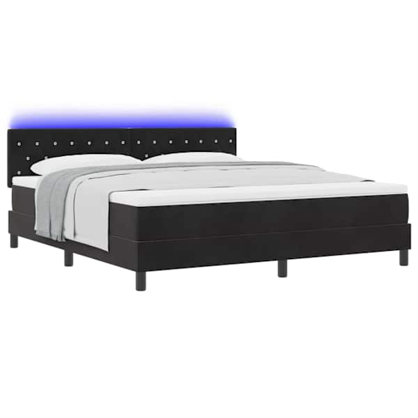 LED-valgustusega kontinentaalvoodi koos madratsiga, must, 180 × 200 cm, samet — mudel 3342604