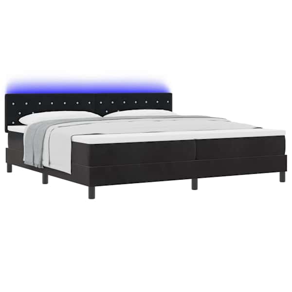 LED-valgustusega kontinentaalvoodi koos 2 madratsiga, must, 200 × 200 cm, samet — mudel 3342610