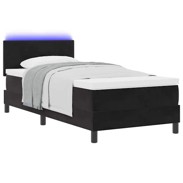 LED-valgustusega kontinentaalvoodi koos madratsiga, must, 90 × 190 cm, samet — mudel 3342622
