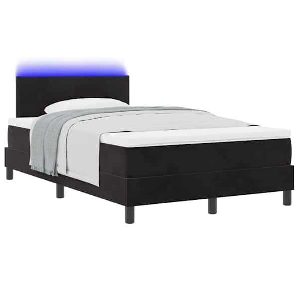 LED-valgustusega kontinentaalvoodi koos madratsiga, must, 120 × 190 cm, samet — mudel 3342640