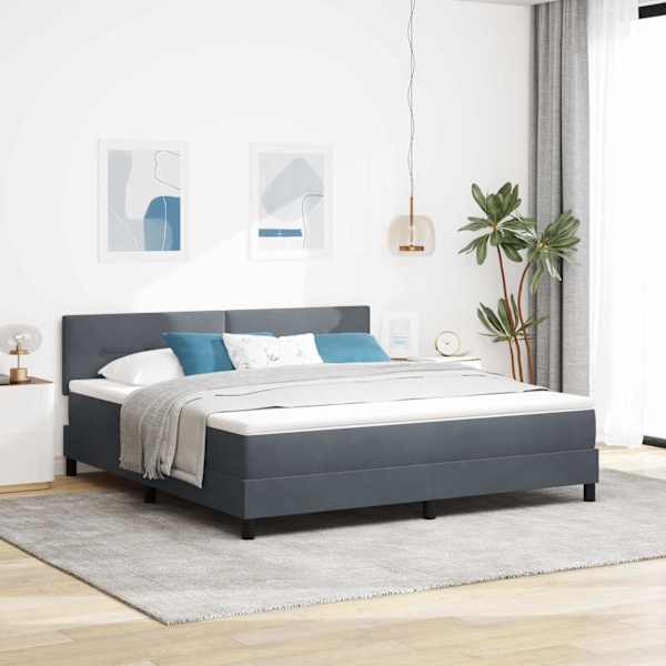 LED-valgustusega kontinentaalvoodi koos madratsiga, tumehall, 180 × 200 cm, samet