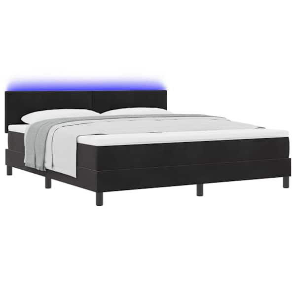 LED-valgustusega kontinentaalvoodi koos madratsiga, must, 180 × 200 cm, samet — mudel 3342670