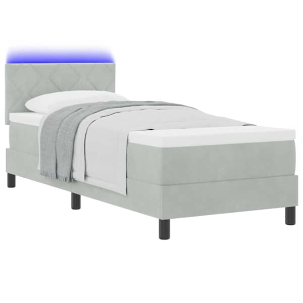 LED Box Spring Voodi peaga Helehall 80 × 200 cm Samet