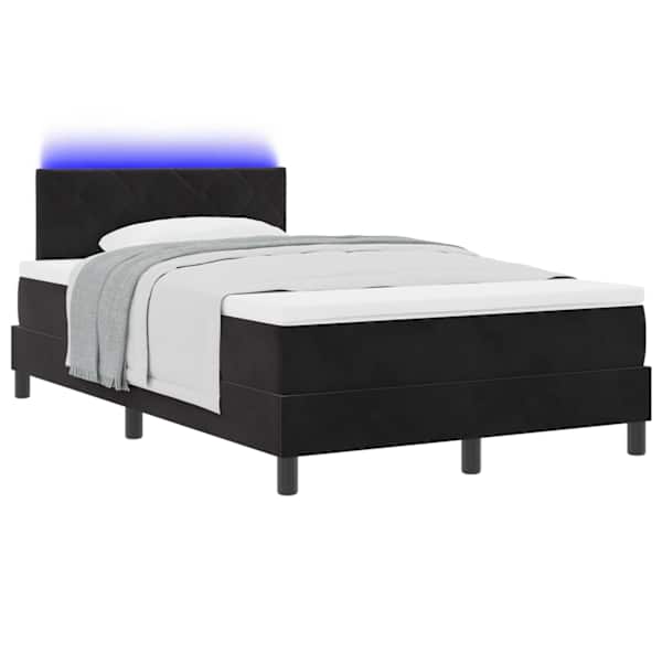 LED-valgustusega kontinentaalvoodi koos madratsiga, must, 120 × 190 cm, samet — mudel 3342706