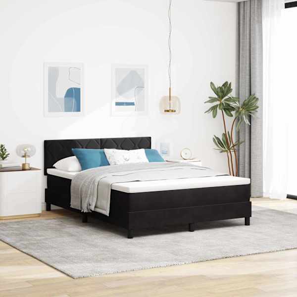 LED-valgustusega kontinentaalvoodi koos madratsiga, must, 140 × 190 cm, samet — mudel 3342718