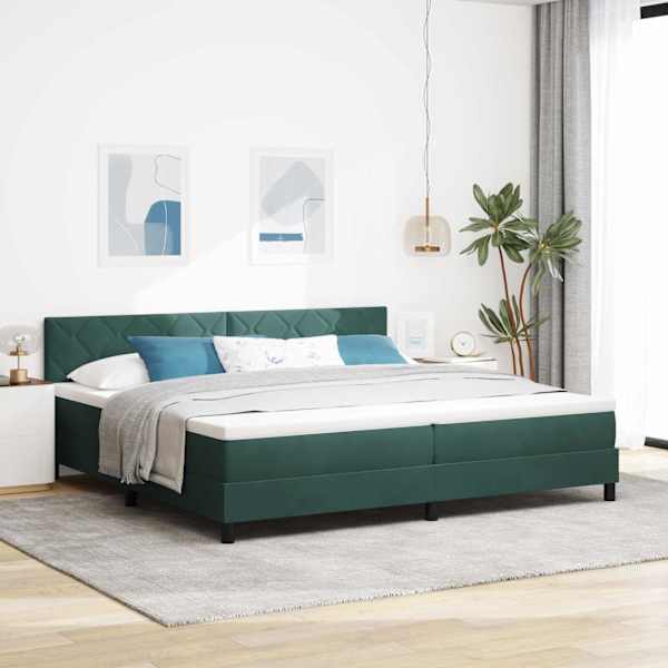 LED-valgustusega kontinentaalvoodi koos 2 madratsiga, tumeroheline, 200 × 200 cm, samet — mudel 3342743