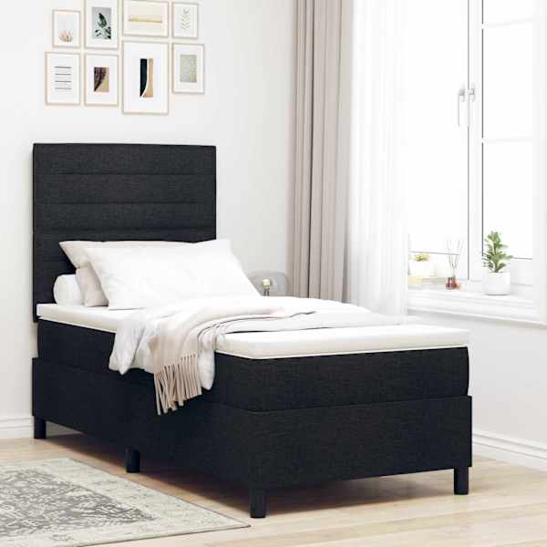 LED-valgustusega kontinentaalvoodi koos madratsiga, must, 90 × 190 cm, kangas — mudel 3342755