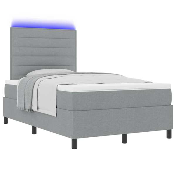 LED-valgustusega kontinentaalvoodi koos madratsiga, helehall, 120 × 190 cm, kangas — mudel 3342774