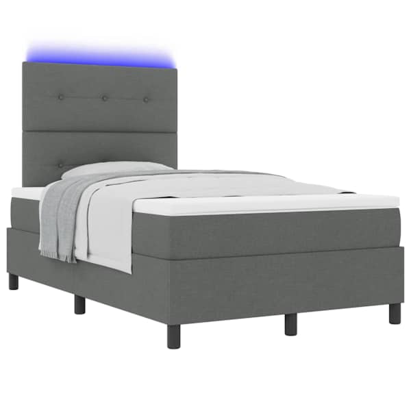 LED-valgustusega kontinentaalvoodi koos madratsiga, tumehall, 120 × 190 cm, kangas — mudel 3342852