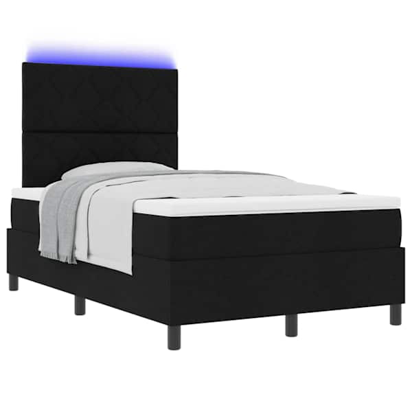 LED-valgustusega kontinentaalvoodi koos madratsiga, must, 120 × 190 cm, kangas — mudel 3342930