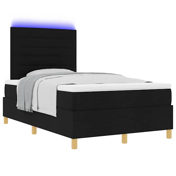 LED-valgustusega kontinentaalvoodi koos madratsiga, must, 120 × 190 cm, kangas — mudel 3343007