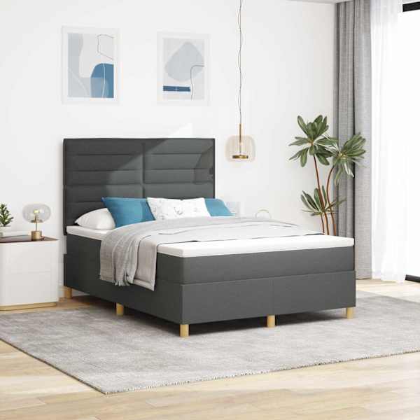 LED-valgustusega kontinentaalvoodi koos madratsiga, tumehall, 140 × 190 cm, kangas — mudel 3343020