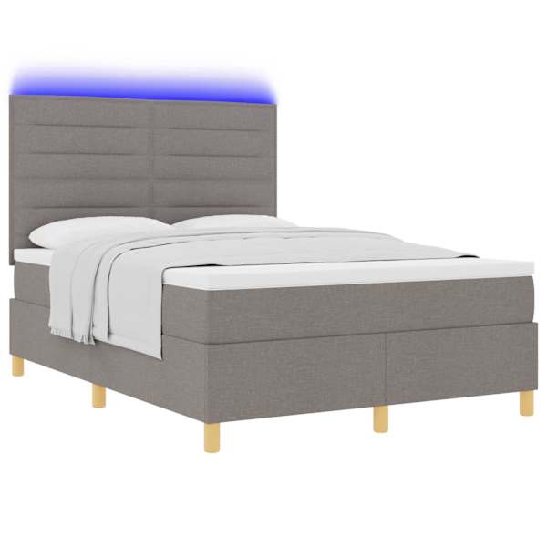 LED-valgustusega kontinentaalvoodi koos madratsiga, pruunikashall, 140 × 190 cm, kangas — mudel 3343023