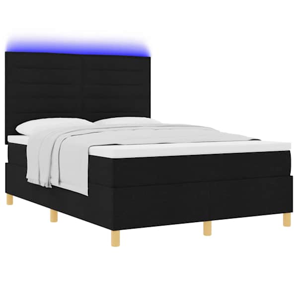 LED-valgustusega kontinentaalvoodi koos madratsiga, must, 140 × 200 cm, kangas — mudel 3343028