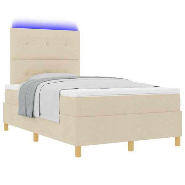 LED-valgustusega kontinentaalvoodi koos madratsiga, kreemjasvalge, 120 × 190 cm, kangas — mudel 3343087