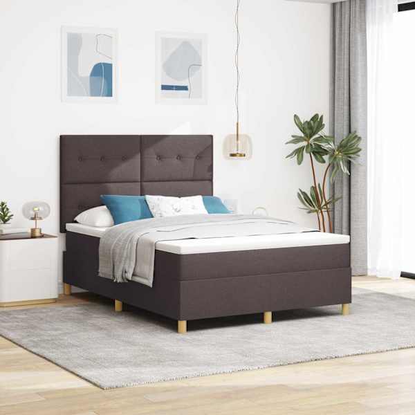LED-valgustusega kontinentaalvoodi koos madratsiga, tumepruun, 140 × 190 cm, kangas — mudel 3343099