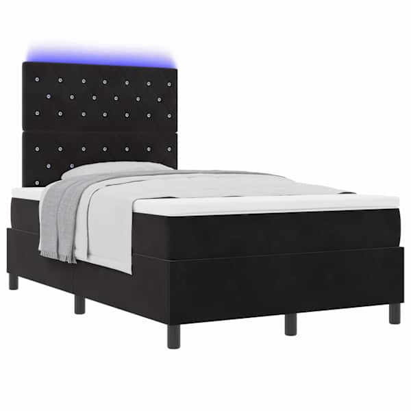 LED-valgustusega kontinentaalvoodi koos madratsiga, must, 120 × 200 cm, samet — mudel 3343240