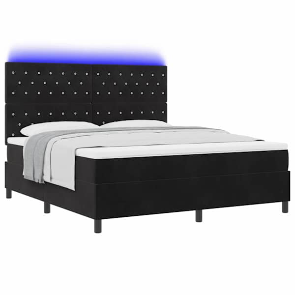 LED-valgustusega kontinentaalvoodi koos madratsiga, must, 180 × 200 cm, samet — mudel 3343264