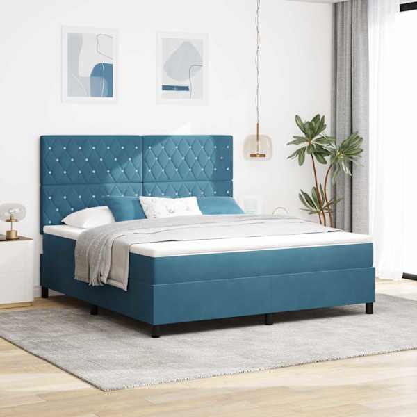 LED-valgustusega kontinentaalvoodi koos madratsiga, tumesinine, 180 × 200 cm, samet — mudel 3343266