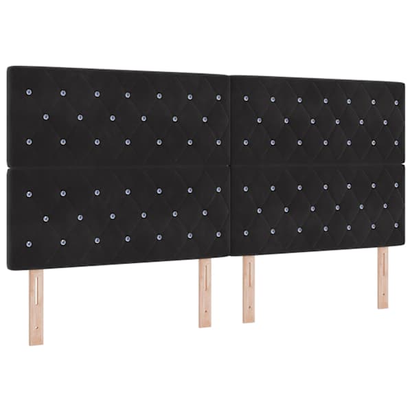 LED-valgustusega kontinentaalvoodi koos madratsiga, must, 200 × 200 cm, samet — mudel 3343270