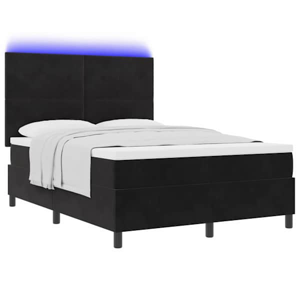 LED-valgustusega kontinentaalvoodi koos madratsiga, must, 160 × 200 cm, samet — mudel 3343324