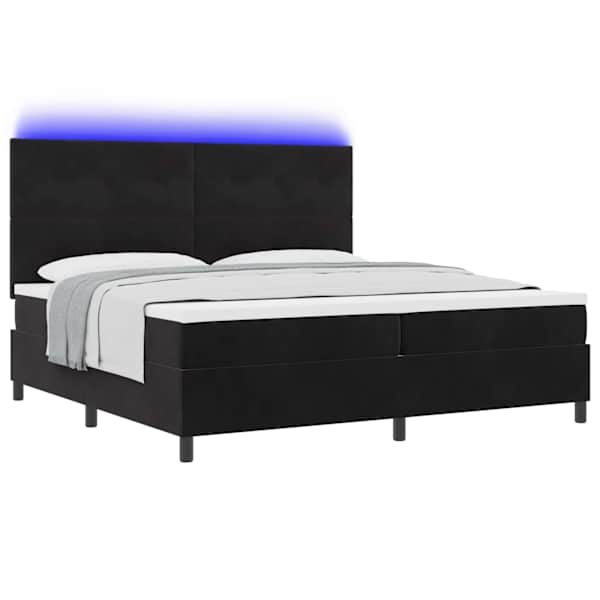 LED-valgustusega kontinentaalvoodi koos madratsiga, must, 200 × 200 cm, samet — mudel 3343336