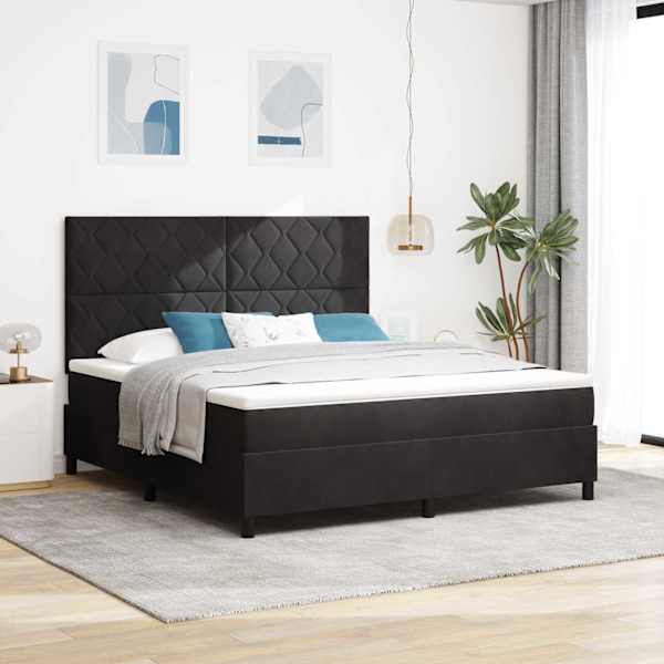 LED-valgustusega kontinentaalvoodi koos madratsiga, must, 180 × 200 cm, samet — mudel 3343396