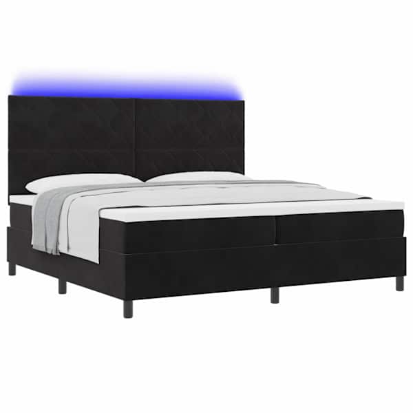 LED-valgustusega kontinentaalvoodi koos madratsiga, must, 200 × 200 cm, samet — mudel 3343402