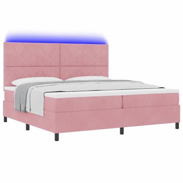 LED-valgustusega kontinentaalvoodi koos 2 madratsiga, roosa, 200 × 200 cm, samet — mudel 3343405