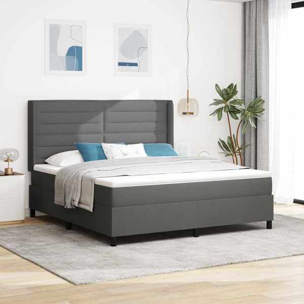 LED-valgustusega kontinentaalvoodi koos madratsiga, tumehall, 180 × 200 cm, kangas — mudel 3343456