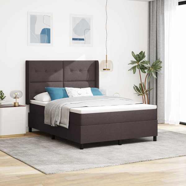 LED-valgustusega kontinentaalvoodi koos madratsiga, tumepruun, 140 × 190 cm, kangas — mudel 3343500