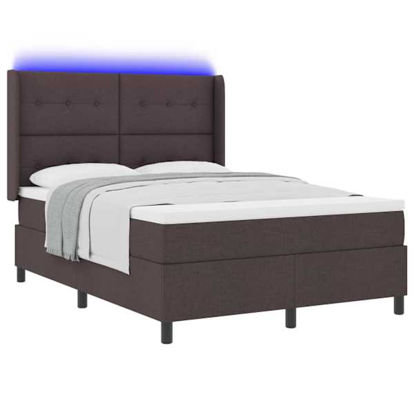 LED-valgustusega kontinentaalvoodi koos madratsiga, tumepruun, 140 × 190 cm, kangas — mudel 3343500