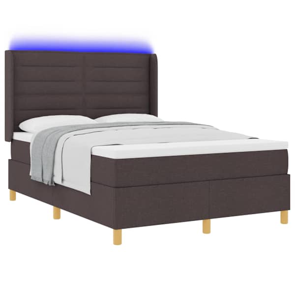 LED-valgustusega kontinentaalvoodi koos madratsiga, pruun, 140 × 190 cm, kangas — mudel 3343626