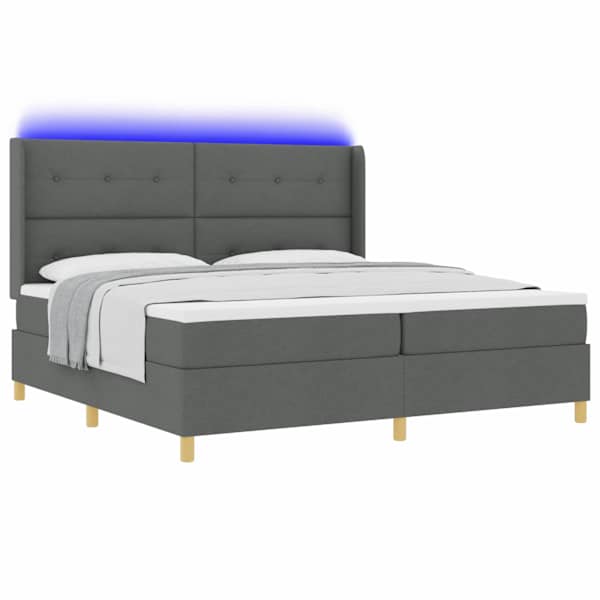 LED-valgustusega kontinentaalvoodi koos 2 madratsiga, hall, 200 × 200 cm, kangas — mudel 3343715