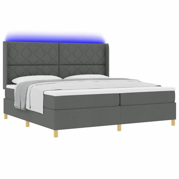 LED-valgustusega kontinentaalvoodi koos 2 madratsiga, hall, 200 × 200 cm, kangas — mudel 3343778