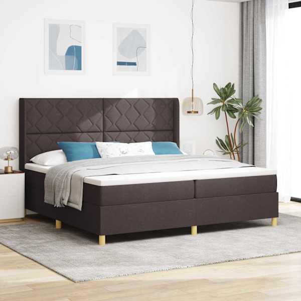 LED-valgustusega kontinentaalvoodi koos 2 madratsiga, pruun, 200 × 200 cm, kangas — mudel 3343780