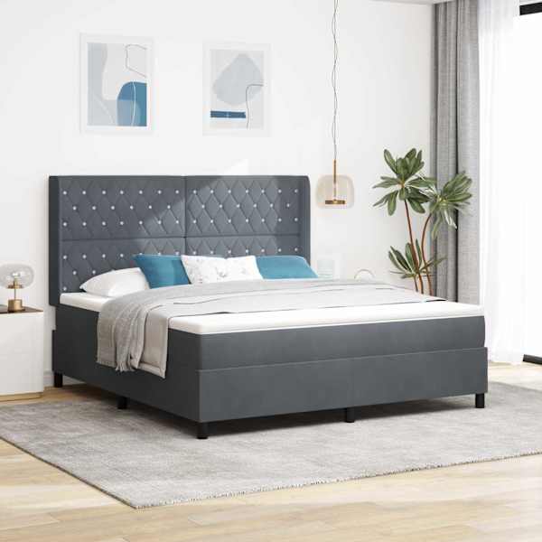 LED-valgustusega kontinentaalvoodi koos madratsiga, tumehall, 180 × 200 cm, samet — mudel 3343827