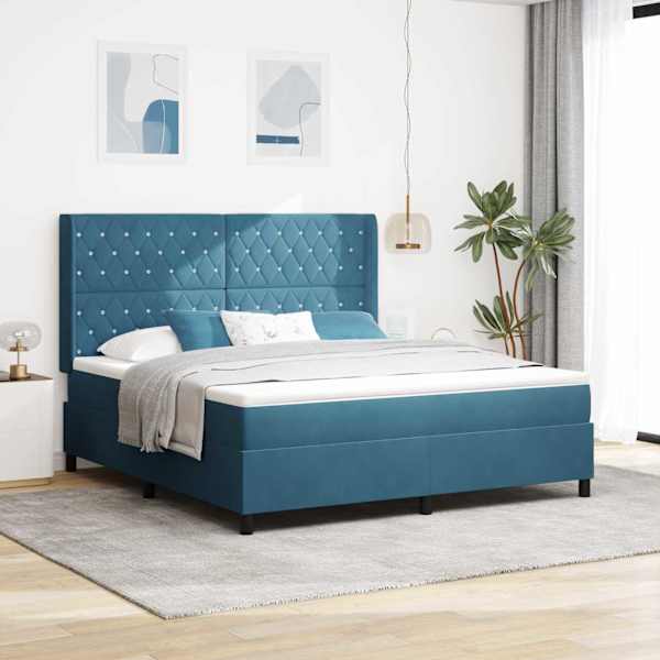 LED-valgustusega kontinentaalvoodi koos madratsiga, sinine, 180 × 200 cm, samet — mudel 3343830