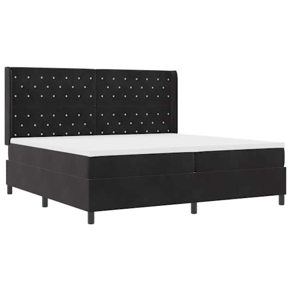 LED-valgustusega kontinentaalvoodi koos 2 madratsiga, must, 200 × 200 cm, samet — mudel 3343834