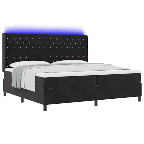 LED-valgustusega kontinentaalvoodi koos 2 madratsiga, must, 200 × 200 cm, samet — mudel 3343834