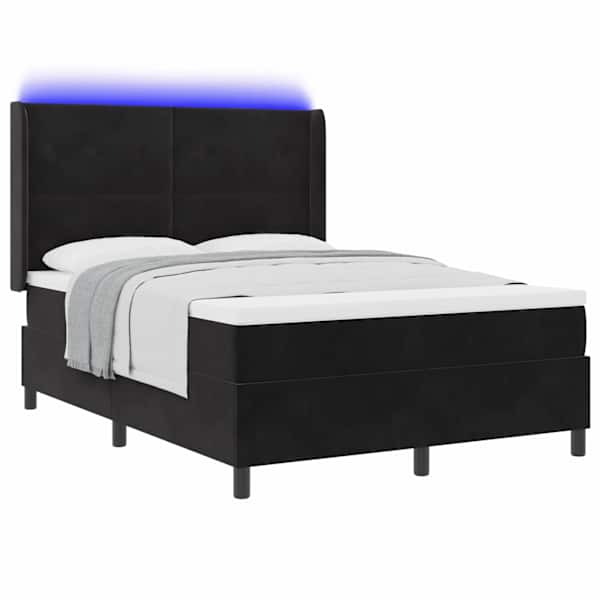 LED-valgustusega kontinentaalvoodi koos madratsiga, must, 140 × 190 cm, samet — mudel 3343864
